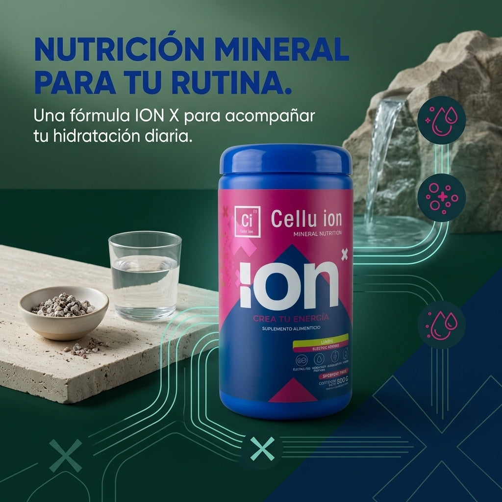 ION X Cellu Ion para hidratación diaria con minerales y electrolitos