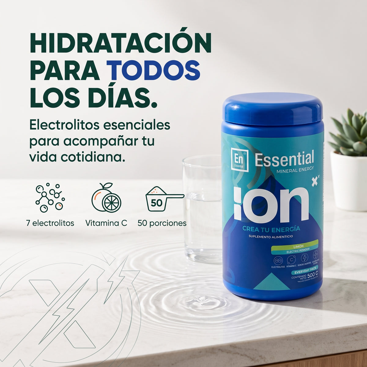 ION X Essential para hidratación diaria con 7 electrolitos y vitamina C
