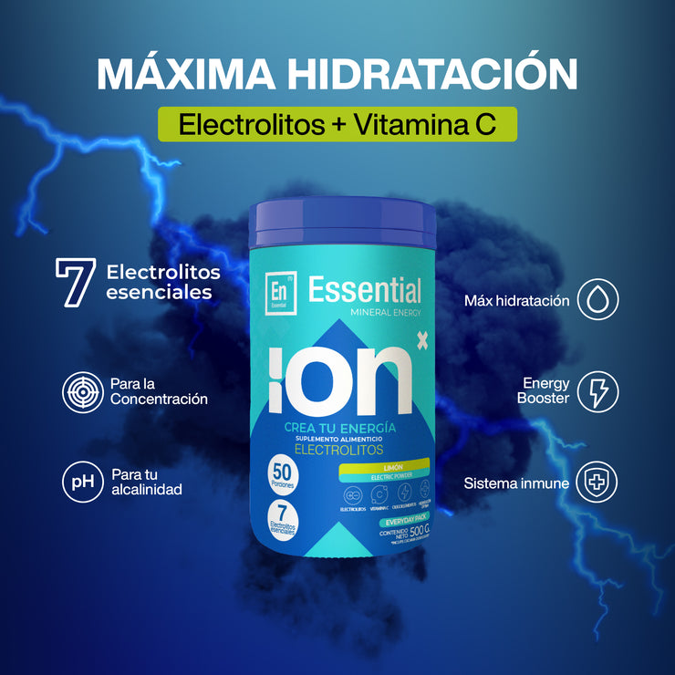 Essential, 7 Electrolitos Esenciales en Polvo + Vitamina C | Endulzado Miel De Abeja Orgánica Ni Edulcorantes Artificiales Sin Cafeína - Sabor Limón | 50 Porciones 500g | Importante: Una Vez Abierto Refrigerar y Cerrar Bien!