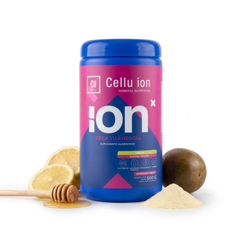 ION X Cellu Ion, electrolitos en polvo con cúrcuma y vitamina C en envase de 500 g