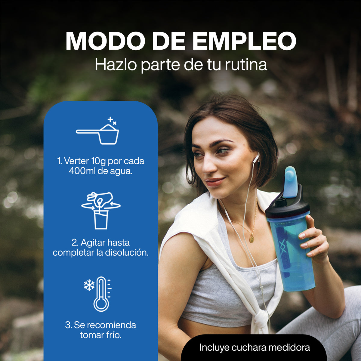 Modo de preparación de ION X Essential con una porción en agua fría